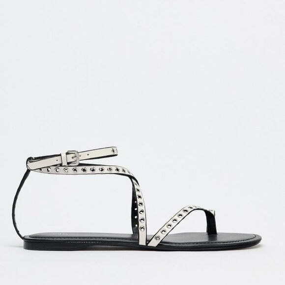 NWT: Zara Flat Studded Sandals - Picture 1 of 12